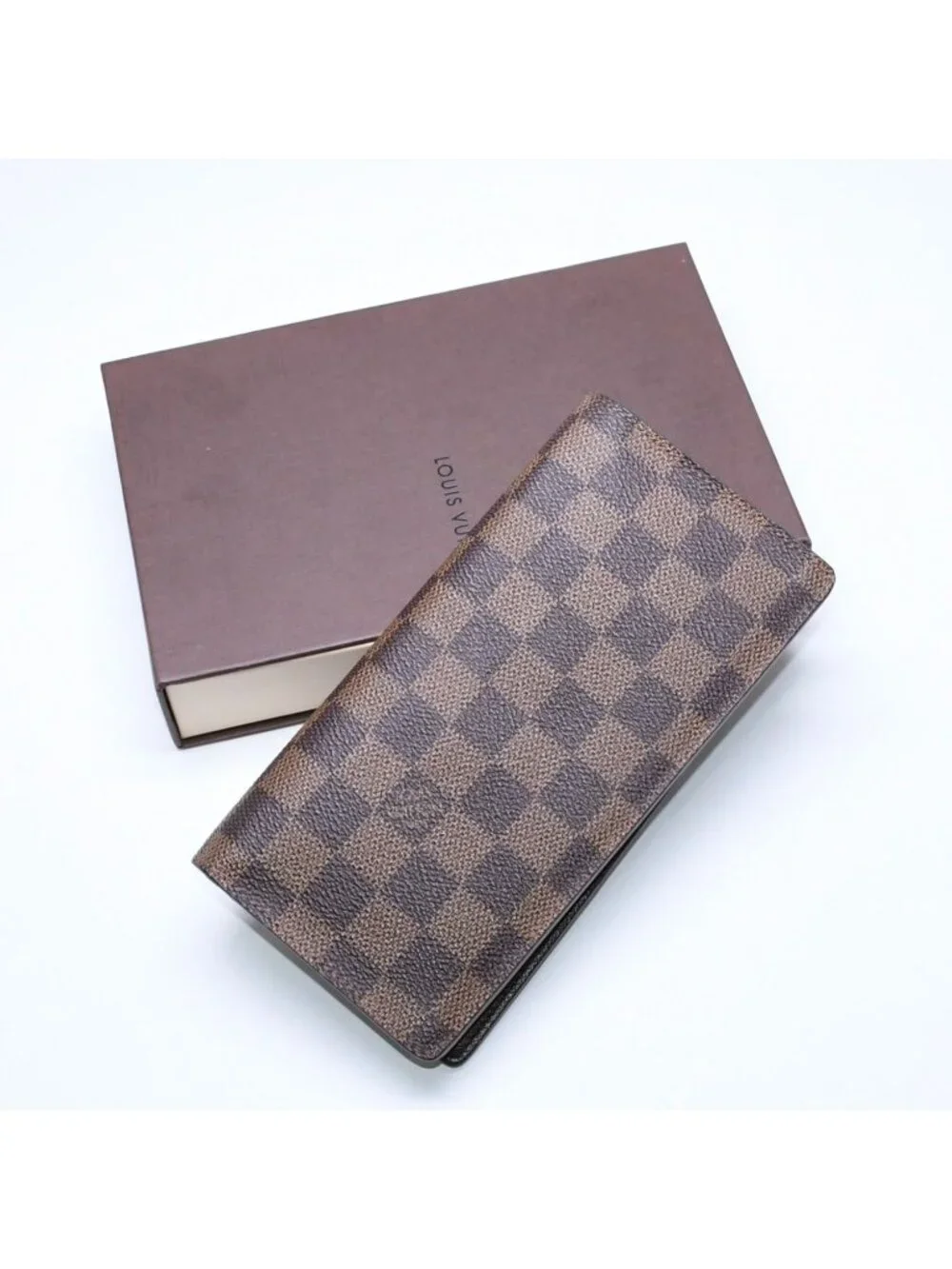 Louis Vuitton Damier Portefeuille Brazza Wallet Leather Brown Gold
